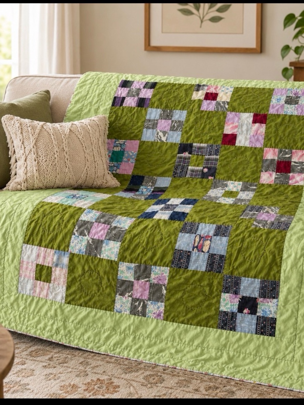 Vintage heirloom handmade patchwork quilt 63”x53”